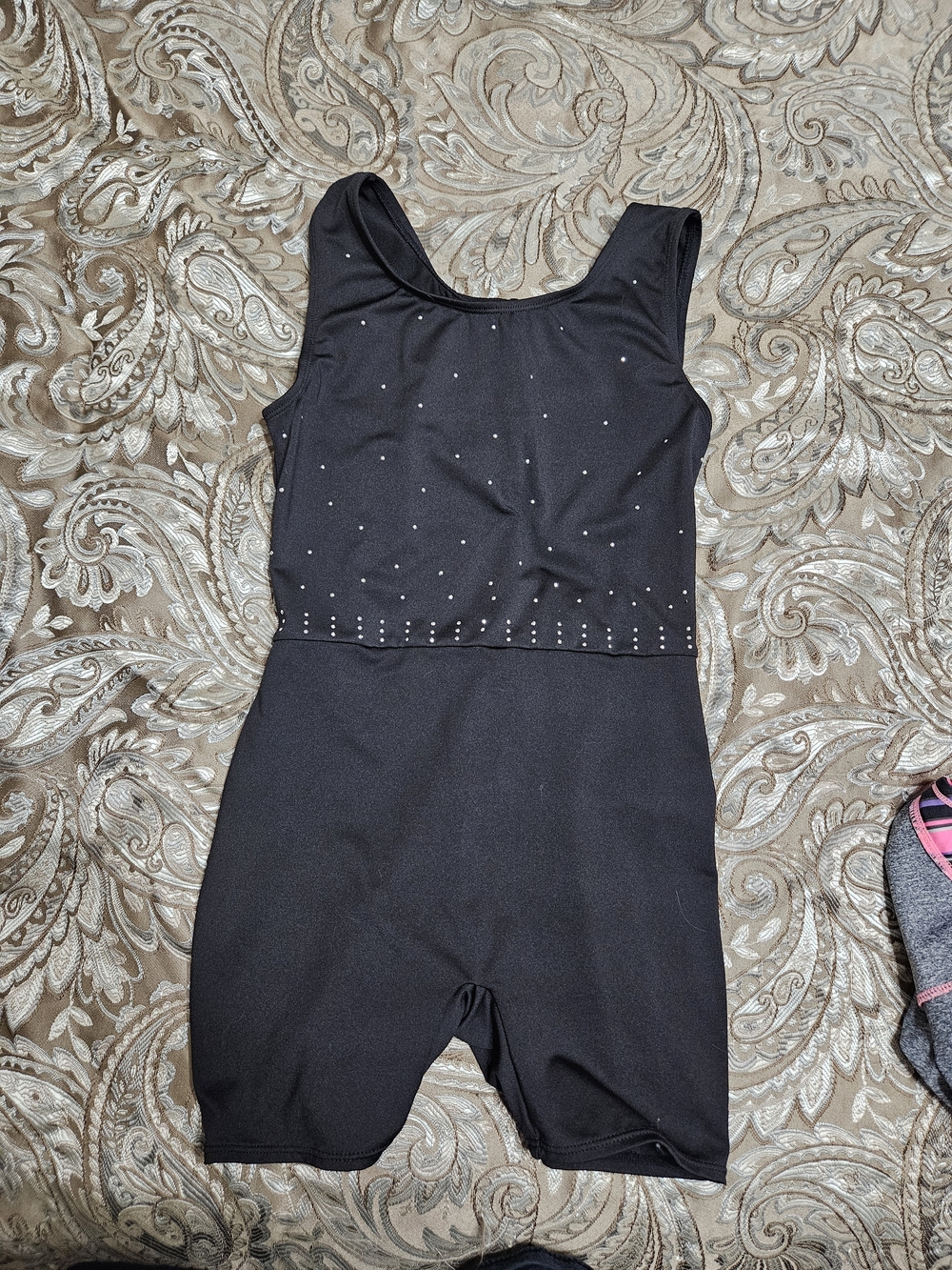 Girls Black Rhinestone-Accent Dance Or Gymnastics  Leotard Shorts